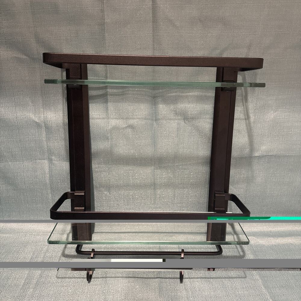 Floating Glass 15”W x 5"D x 16”H Wall Mount 2-Tier Towel Holder Bathroom Shelf